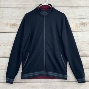 Ted‎ Baker Collie Track Jacket Mens 3 Navy Blue Full Zip Mock Neck Striped Trim